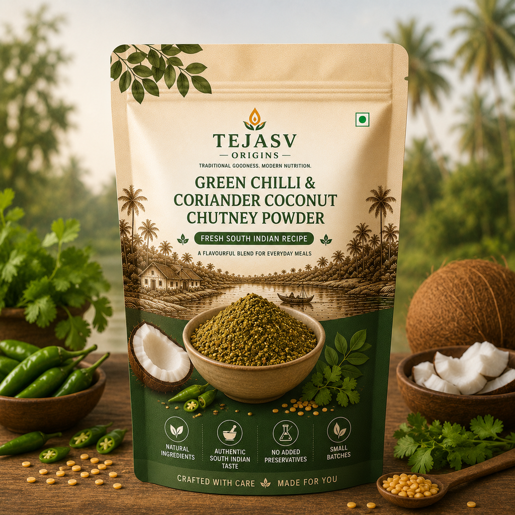 Green Chilli & Coriander Coconut Chutney Powder - Fresh South Indian Recipe