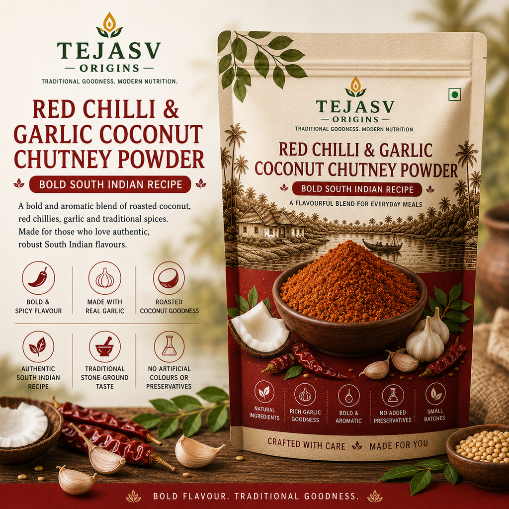 Red Chilli & Garlic Coconut Chutney Powder - Bold South Indian Recipe