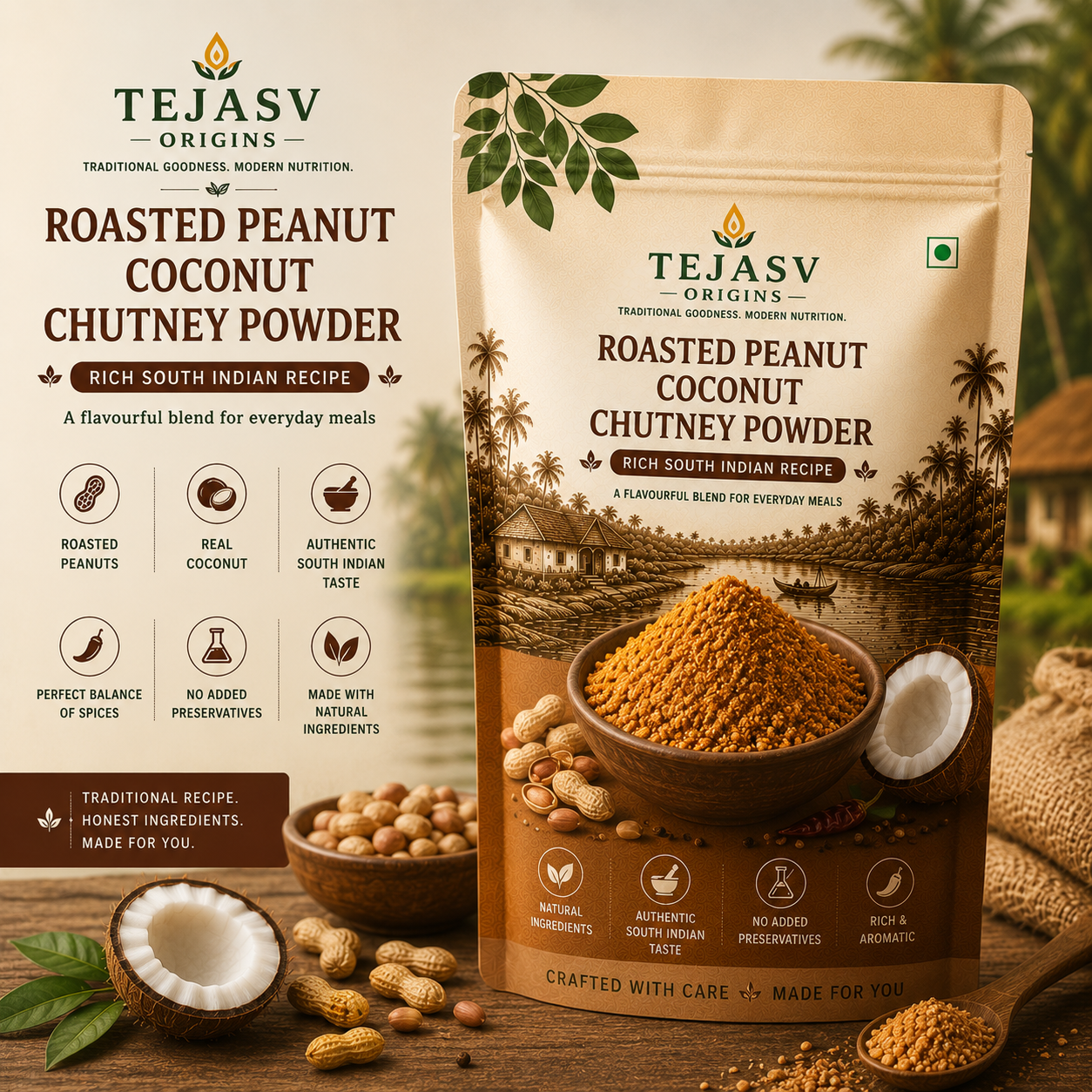 Roasted Peanut Coconut Chutney Powder - Rich South Indian Recipe